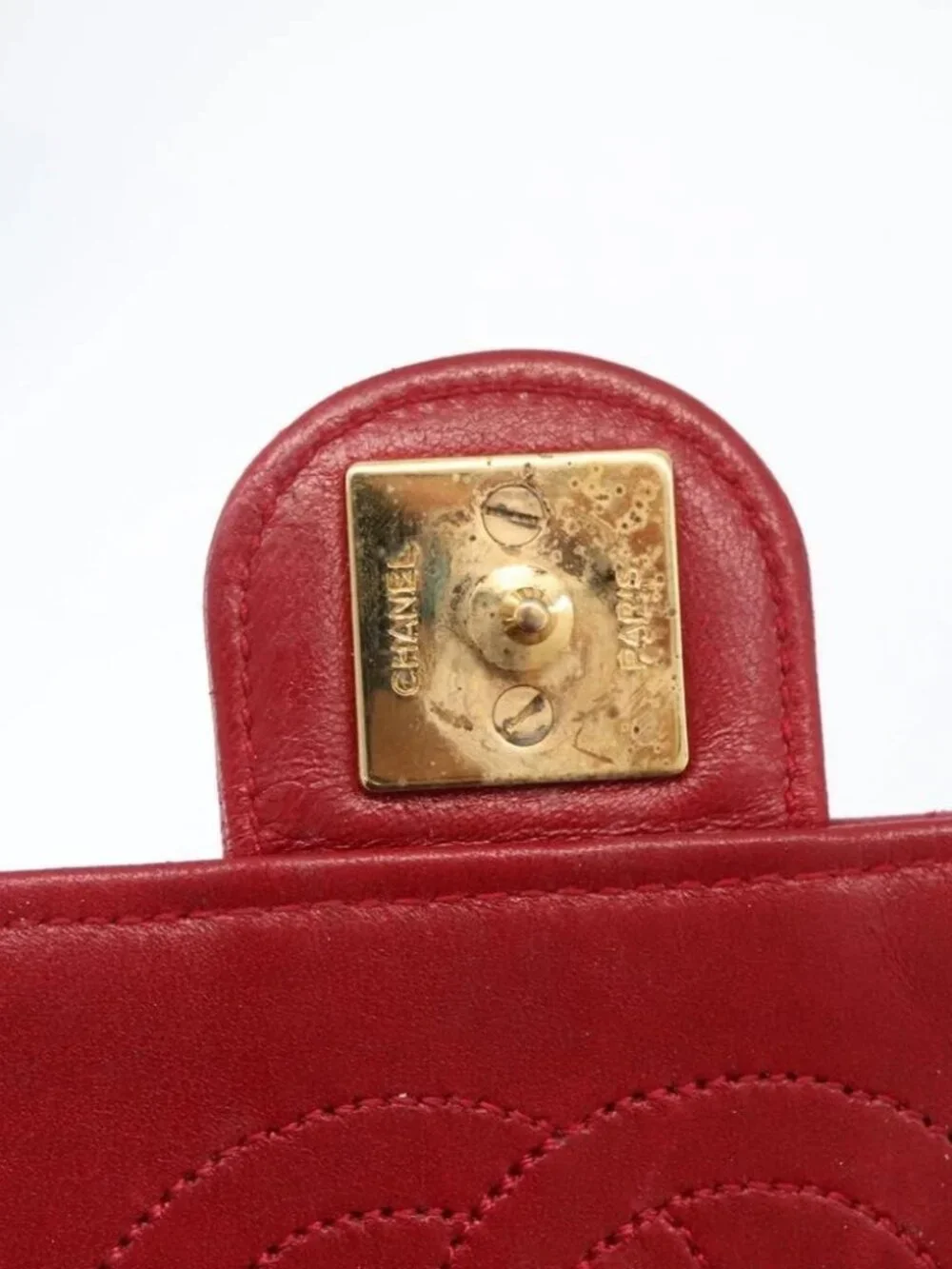 CHANEL Matelasse Chain Shoulder Bag Lamb Skin Red Gold CC Auth YKZ368